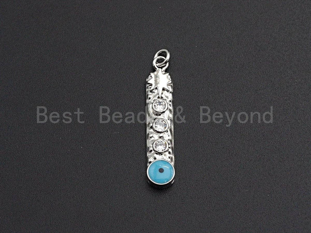 NEW Turquoise Enamel Evil Eye North Star On Long Bar Pendant,Cz Micro Pave Oil Drop Round pendant,Enamel Jewelry,7x36mm,sku#Z516