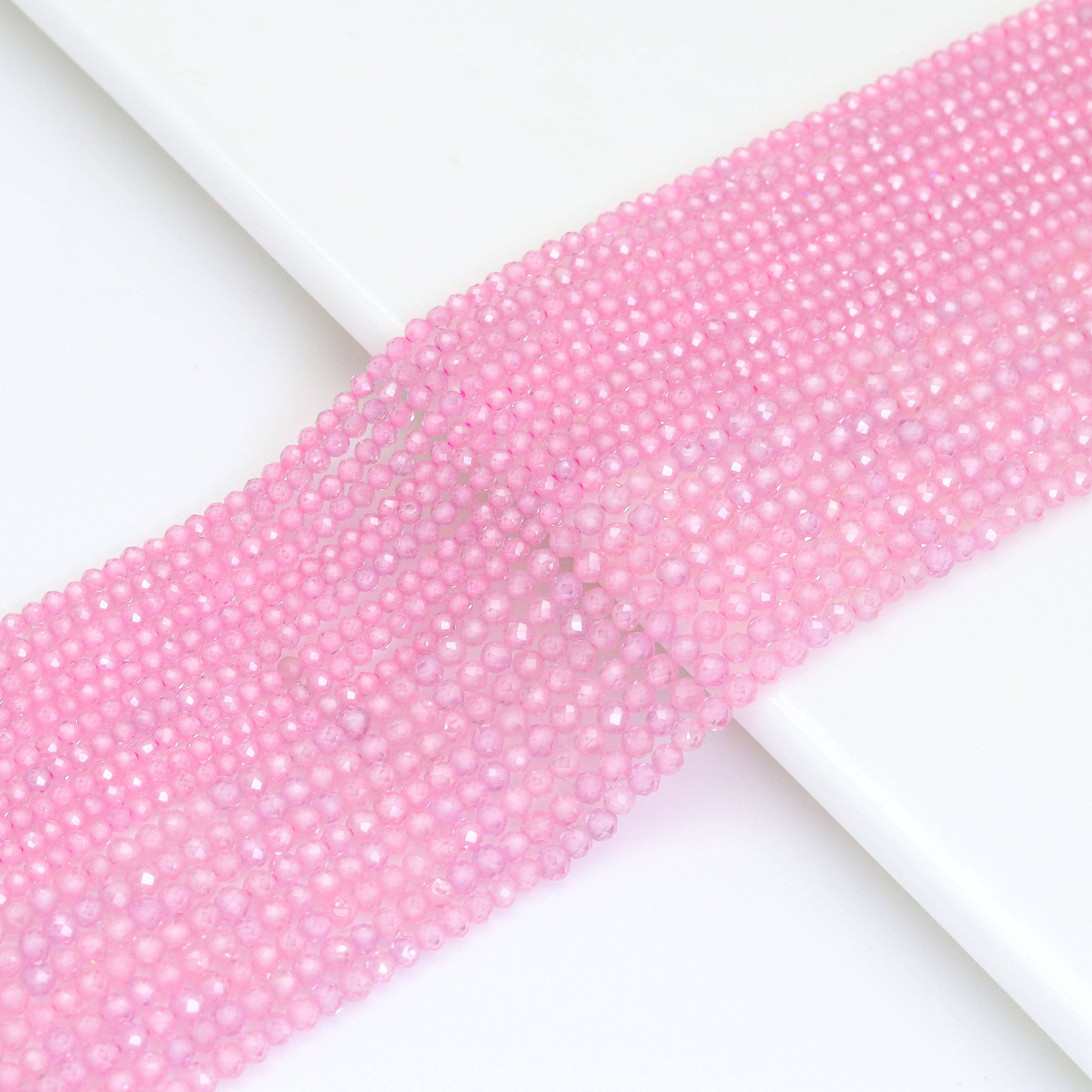 Pink CZ Round Faceted Beads, Sku#U1870