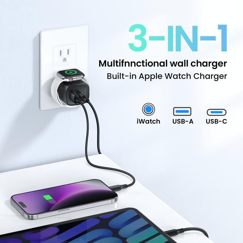 TOPADRE Apple Watch Charger with 20W Fast Charging Block Type-C, 3 in 1 PD USB C Wall Charger Block for Iwatch Series Ultra/9/8/7/6, Compatible with Iphone 16/16 Pro/16 Pro Max/Iphone 15 Series