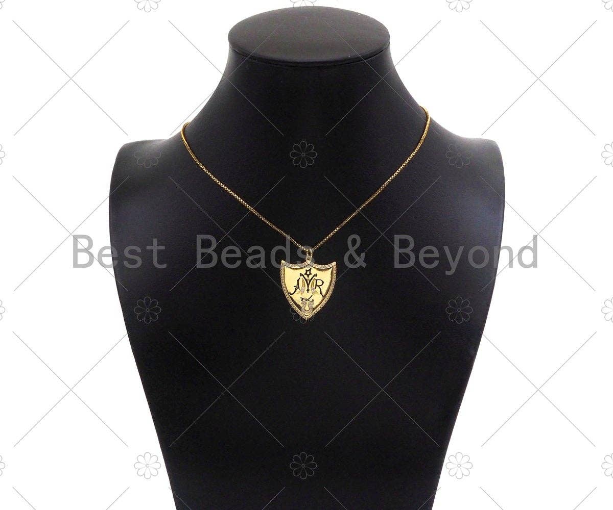 18K Dainty Gold Symbol On Shield Shape Pendant/Charm,Cubic Zirconia Charm, Necklace Bracelet Charm Pendant, 28x24mm, Sku#L556