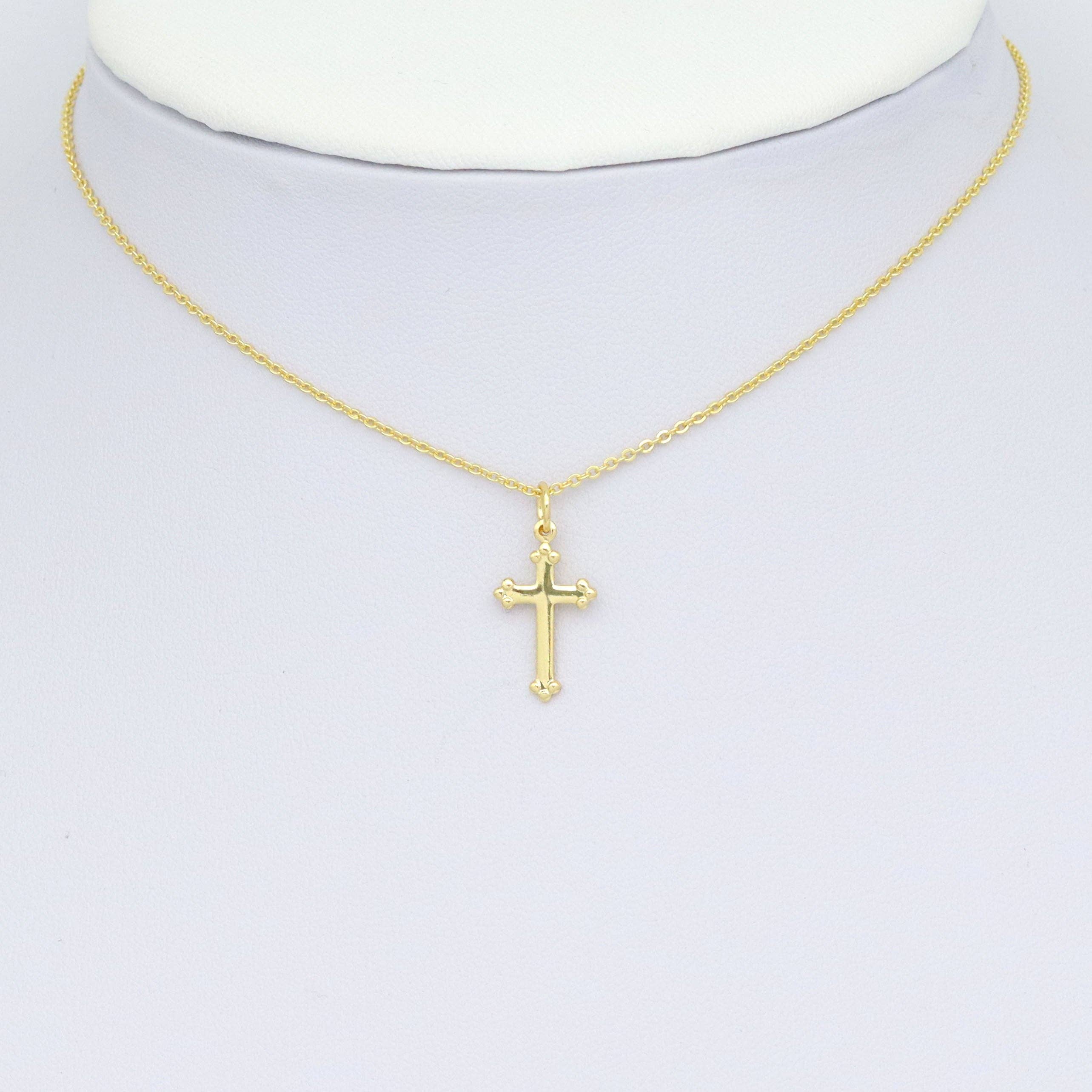 Dainty Gold flower Cross Charm Pendant, Sku#Y1019