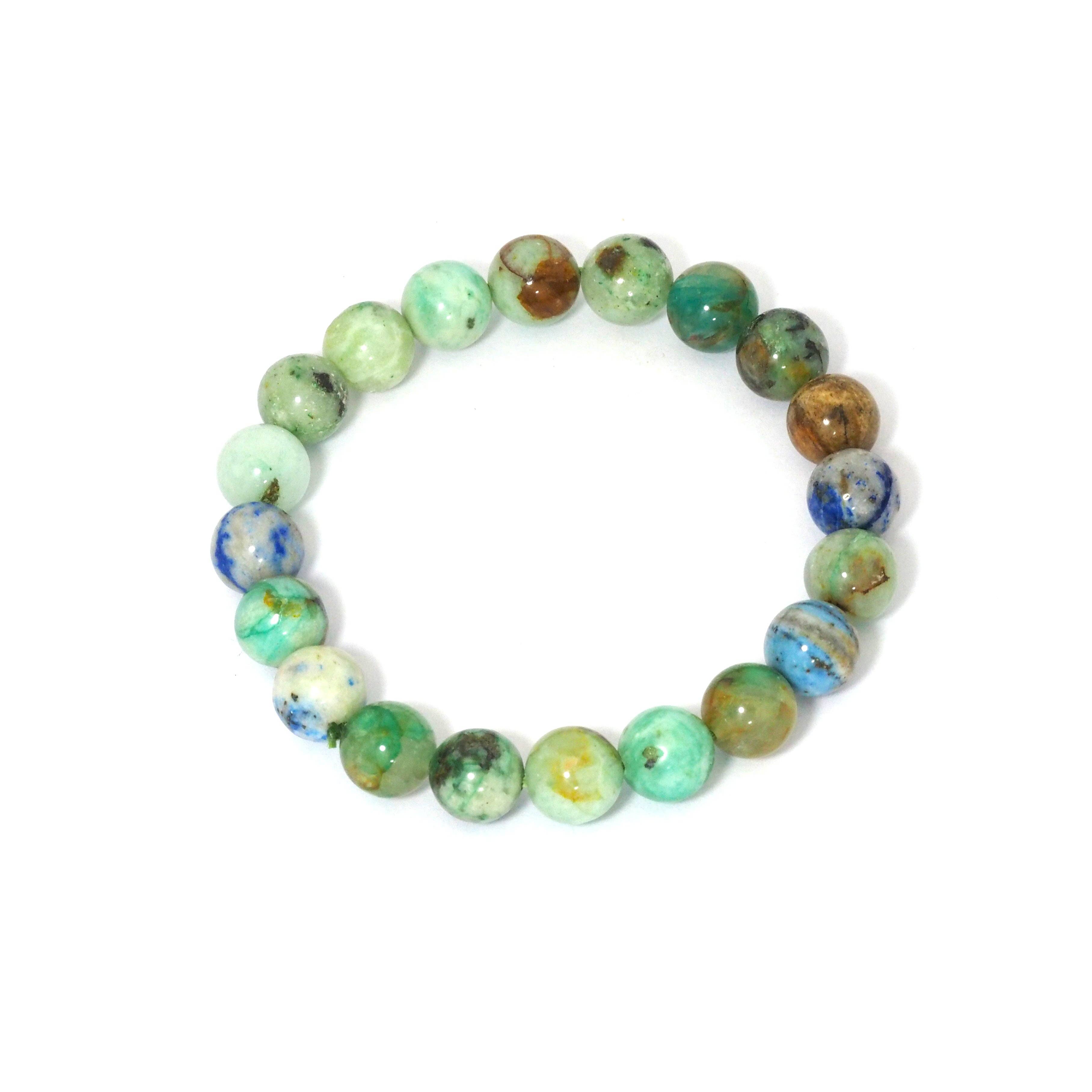 Genuine Round Smooth Chrysocolla Stretchy Bracelet, 8mm/10mm, Sku#EF272