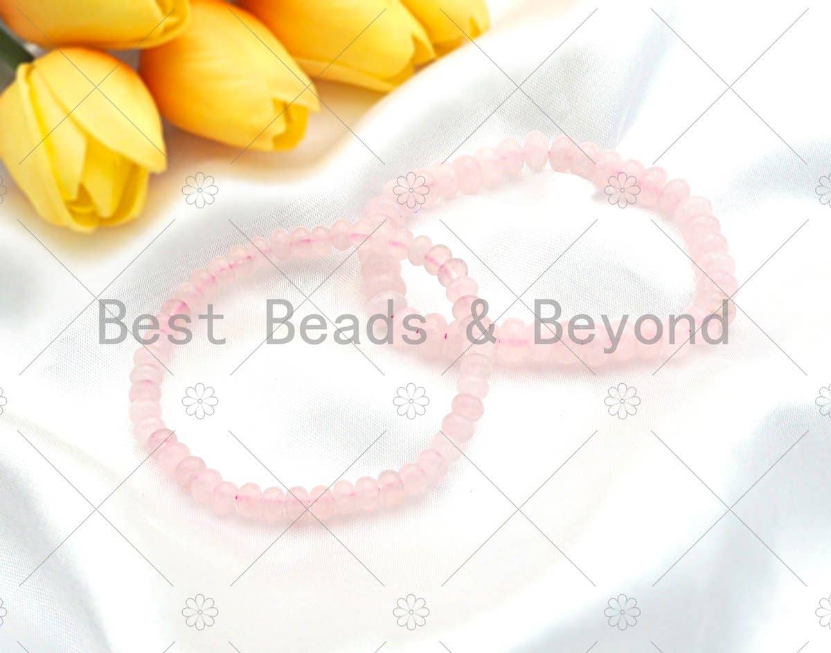 Quality Natural Rose Quartz Stretchy Bracelet, 4x6mm/5x8mm Elastic Fit Rondelle Smooth Bracelet, Sku#EF32