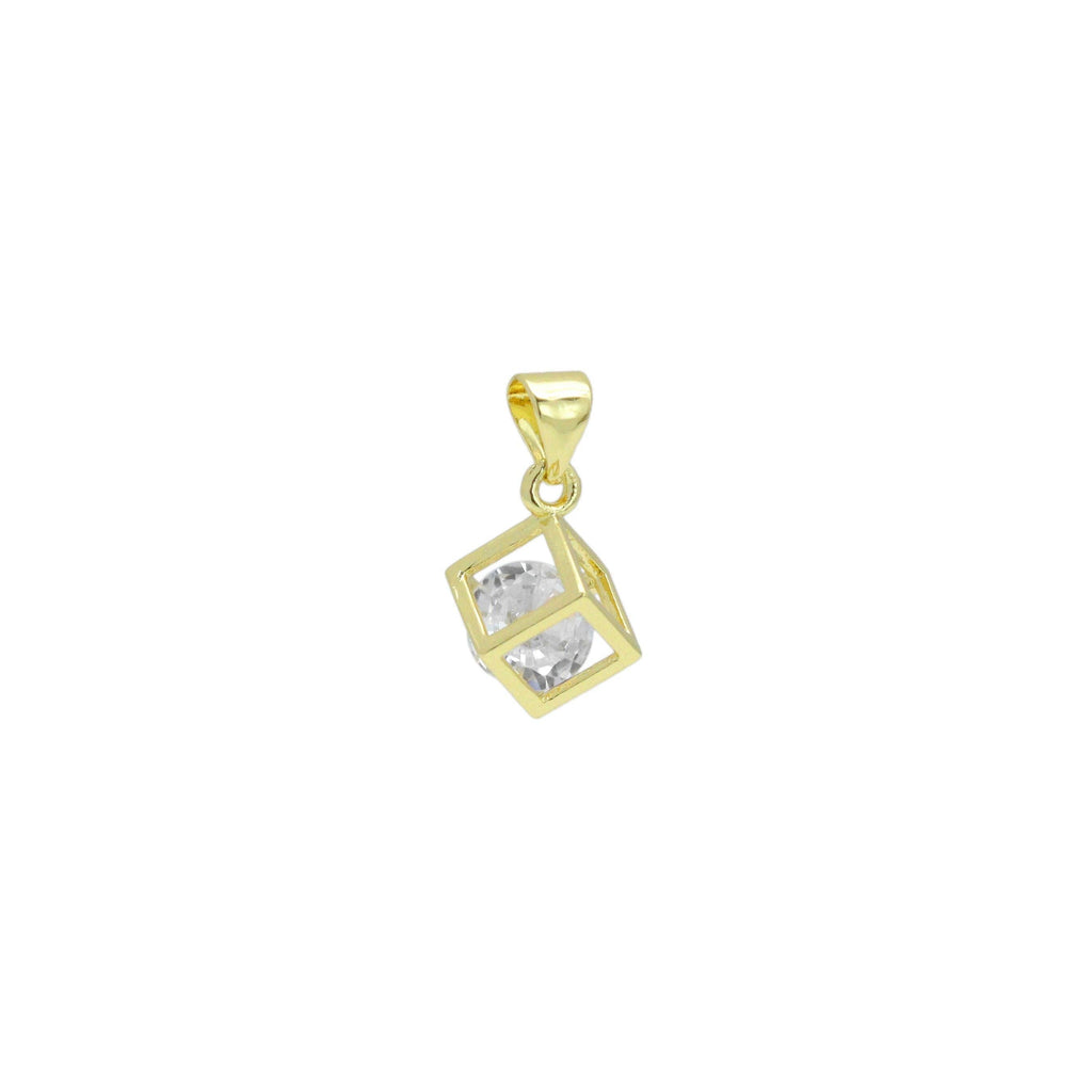 Clear CZ Gold Diamond Cube Cage Charm Pendant, Sku#LK1079