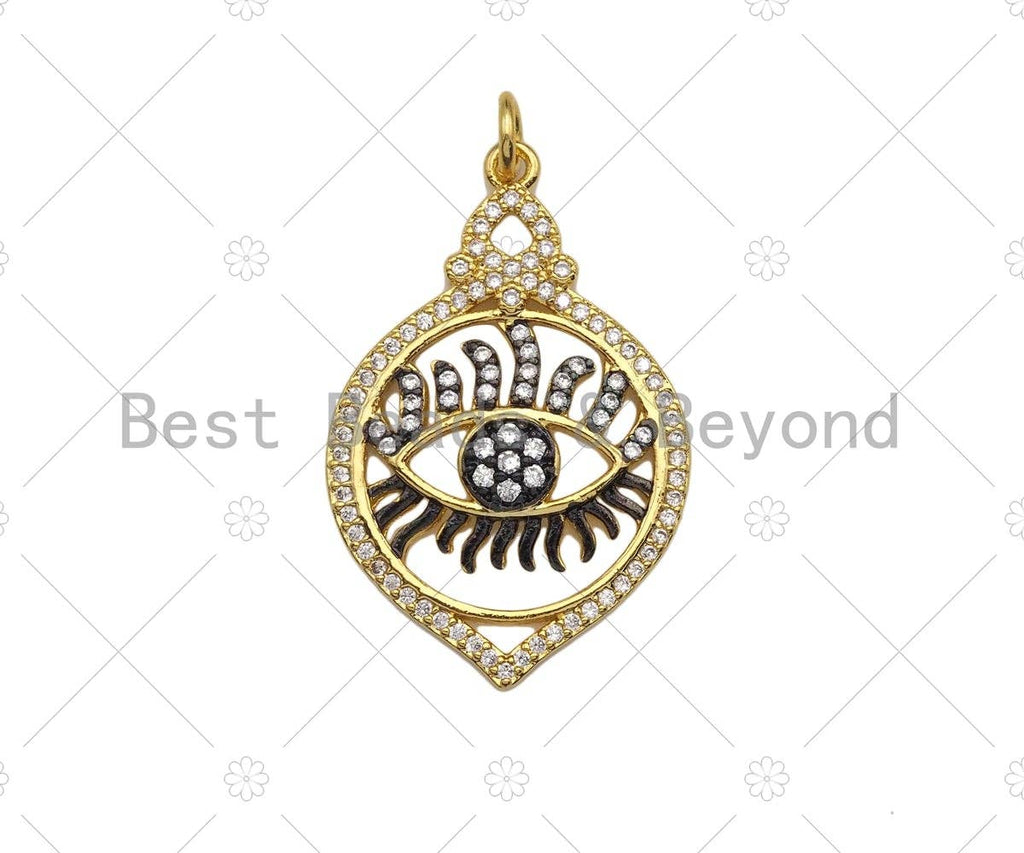 Dual CZ Micro Pave Evil Eye Charm,  Sku#L515