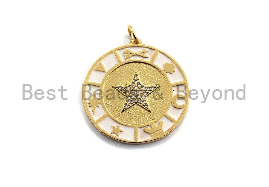NEW DESIGN Pave CZ Enamel Coin Charms,White Enamel Pendant,Enamel Coin Pendant, Oil Drop jewelry Findings,25x27mm,sku#Z397