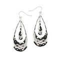 Stamped Metal Tear Drop Silver Earrings