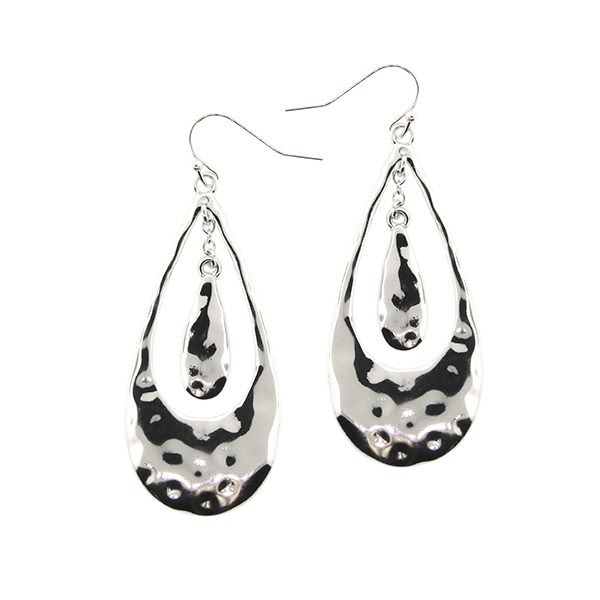 Stamped Metal Tear Drop Silver Earrings