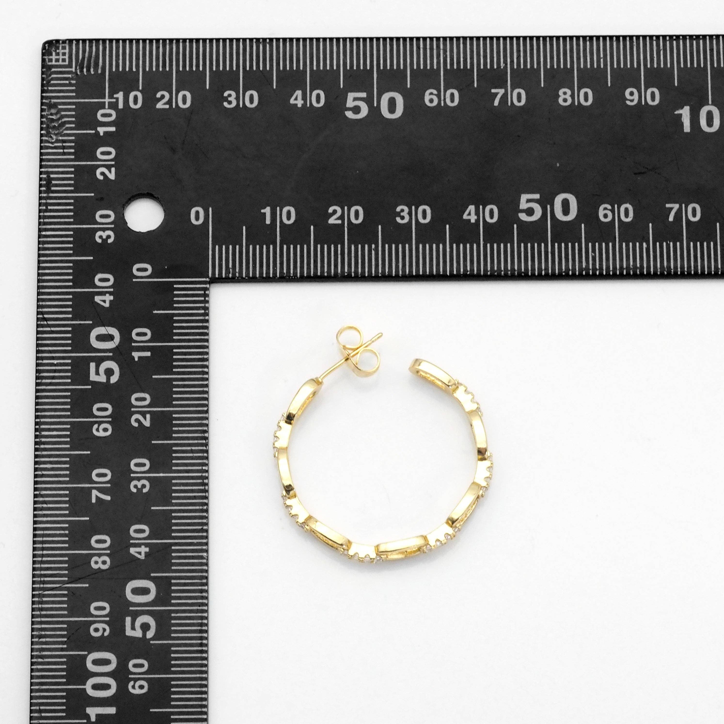 CZ Gold Silver Oval Link Hoop Earrings, Sku#LX217