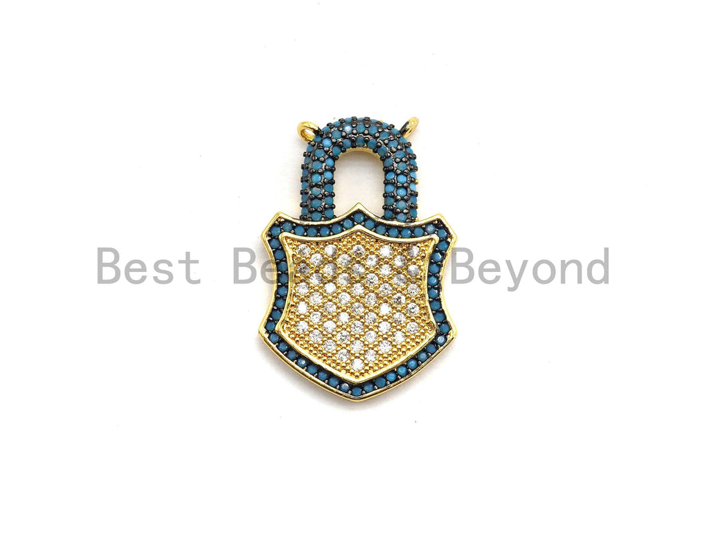 Colorful CZ Micro Pave Lock Pendant,Lock Pave Pendant,Turquoise/Fuchsia/Green/Cobalt/Yellow/Black plated, 18x26mm, Sku#F674