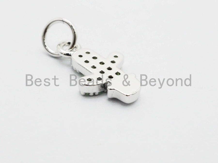 Green CZ Micro Pave Cute Cactus Charm, Cubic Zirconia Pave Cacti Pendant/Charm, Pave Cactus Charm, 8x13mm, sku#Y142