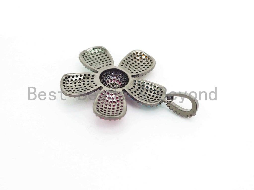 28mm CZ Rainbow Color Micro Pave Daisy Flower Pendant,Cubic Zirconia Paved Flower Charm Gold,Silver, Rose Gold,Gunmetal plated,sku#F489