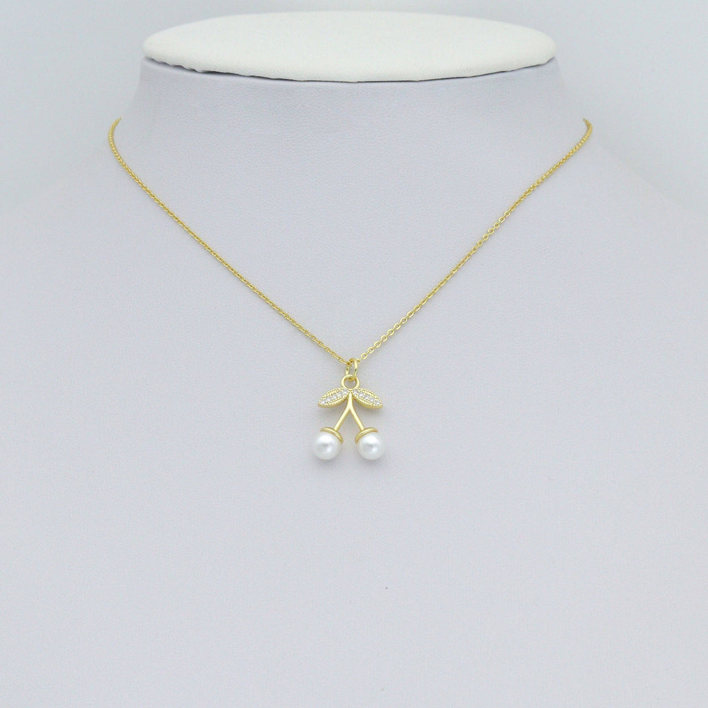 Clear CZ White Pearl Red Chili Charm Pendant,Sku#A495
