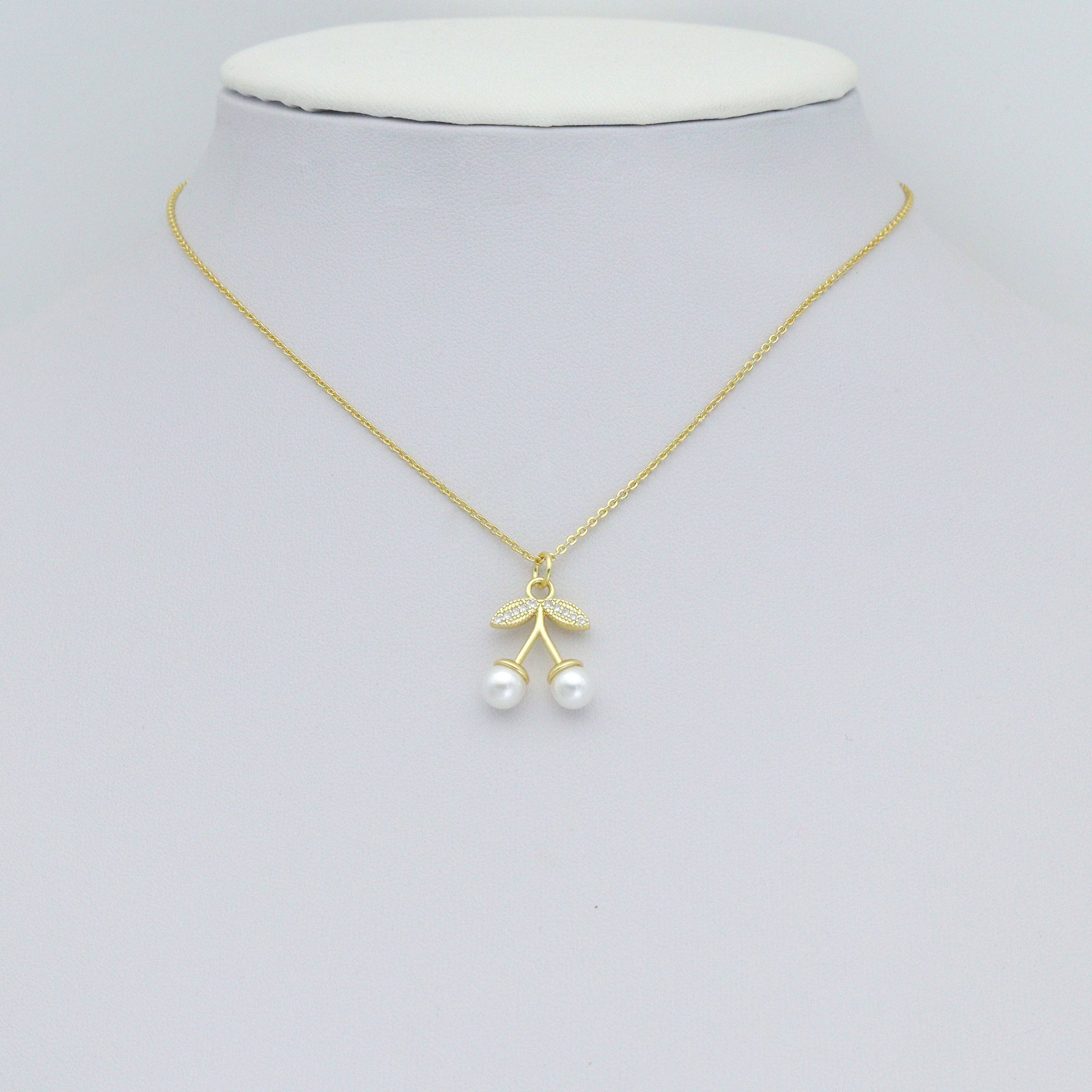 Clear CZ White Pearl Red Chili Charm Pendant,Sku#A495