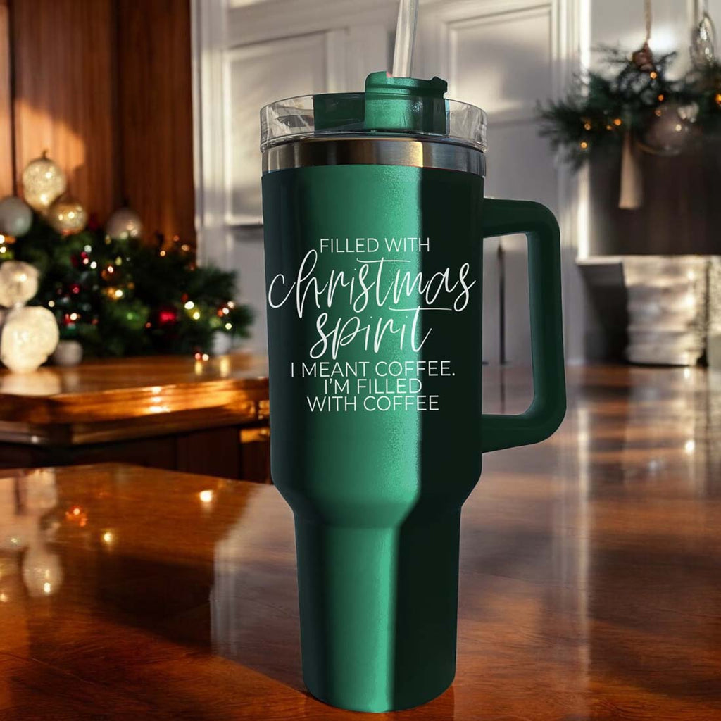 Christmas 40oz Insulated Tumbler Cup With Handle, Lid and Straw - Coffee Mug