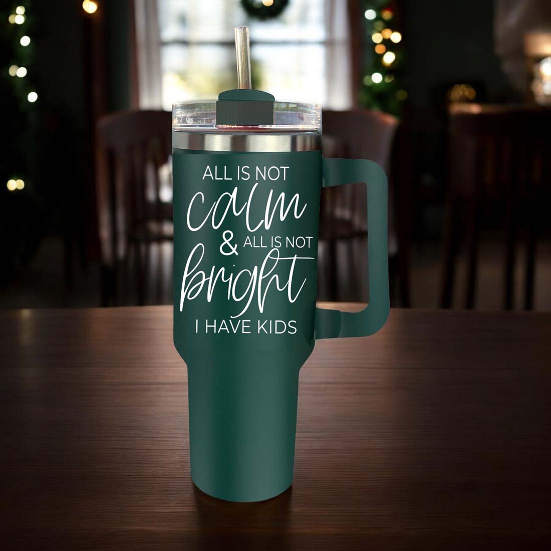 40oz Insulated Tumbler With Handle Lid And Straw Mama's Little Helper Red