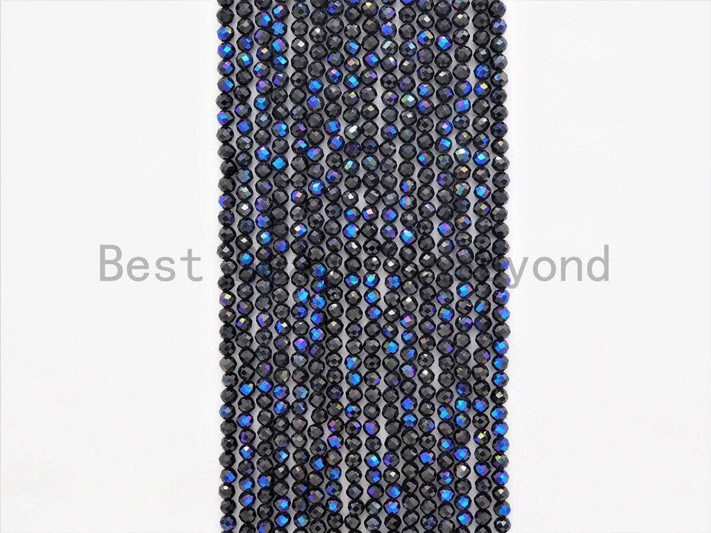 Top Quality Mystic Plated Faceted Black Spinel Round Beads 2/3mm Gemstones Beads, Sparkly Black Spinel Beads,15.5" Full Strand,SKU#U415