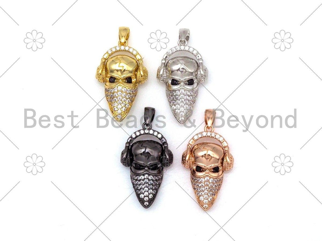 CZ Micro Pave Head With Headset Shape Pendant/Charm,CZ Gold/Siver/Black/Rose Gold Charm, Necklace Bracelet Charm Pendant,13x22mm,Sku#Y486