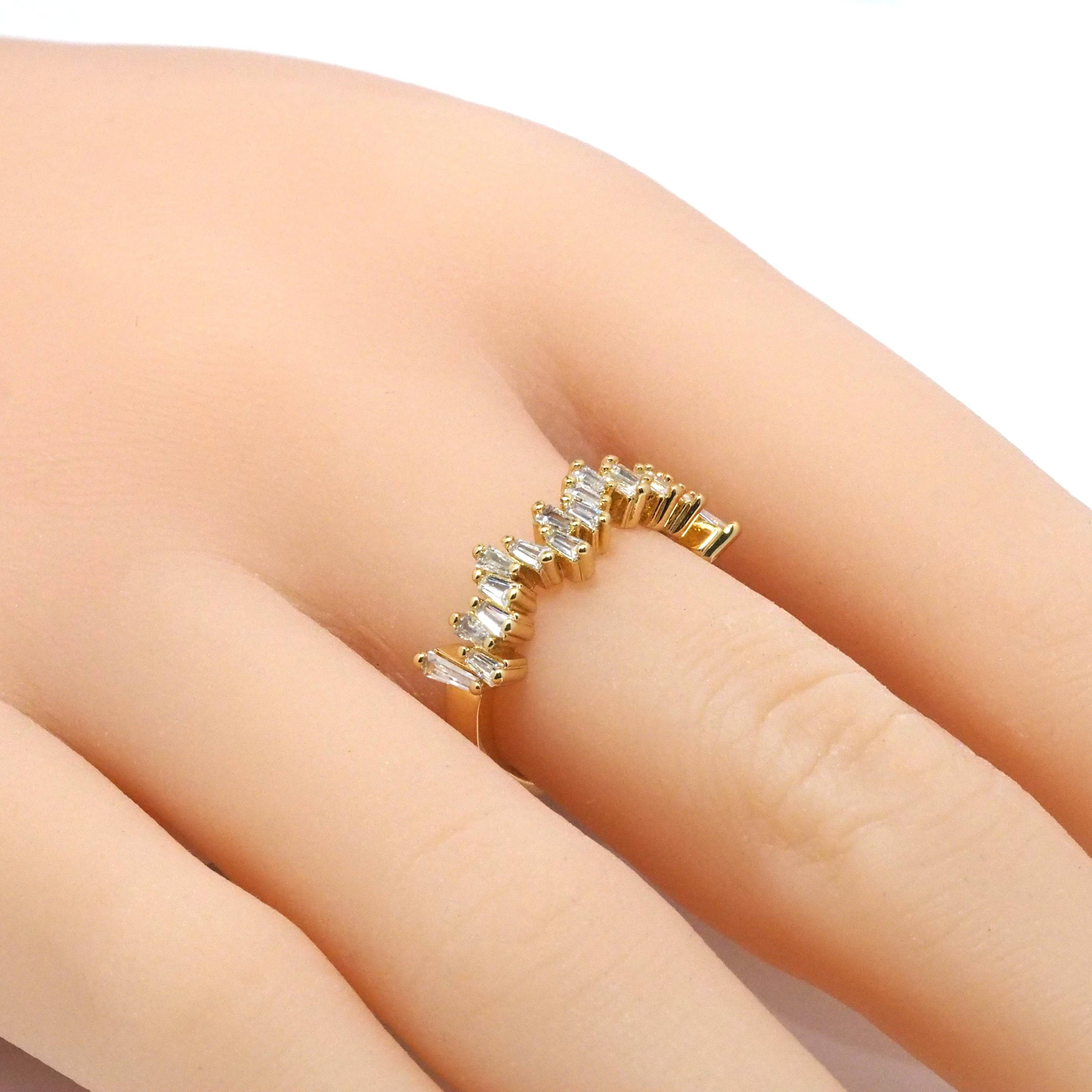 Gold Clear CZ Waveline Zigzag Baguette cz Adjustable Ring, Sku#LK794
