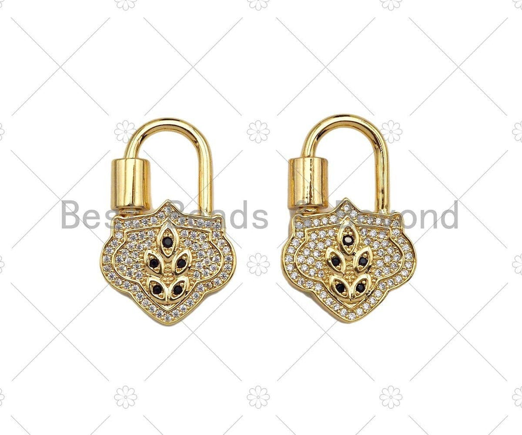 18K Gold Micro Pave Shield Lock Shape Clasp, Gold Shield Lock, Shield Shape Clasp,Pave Lock,18x28mm,sku#K146