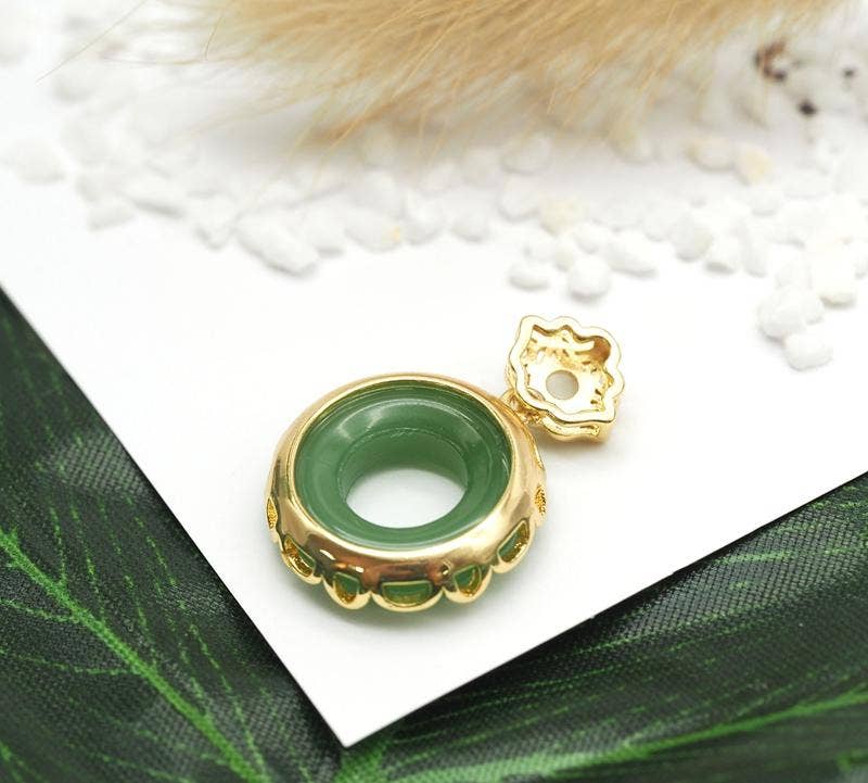 Gold Doughnut Shape Jade Charm, Sku#ZX53