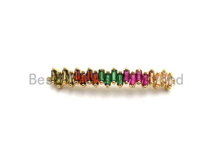 Rainbow CZ Micro Pave Bar Connector for Bracelet/Necklace, Link Connector, Spacer Connector, 7x41mm,sku#E431C
