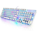Typewriter Style Mechanical Gaming Keyboard RGB Backlit Wired with Blue Retro round Keycap 104 Keyboard (White 104 RGB)