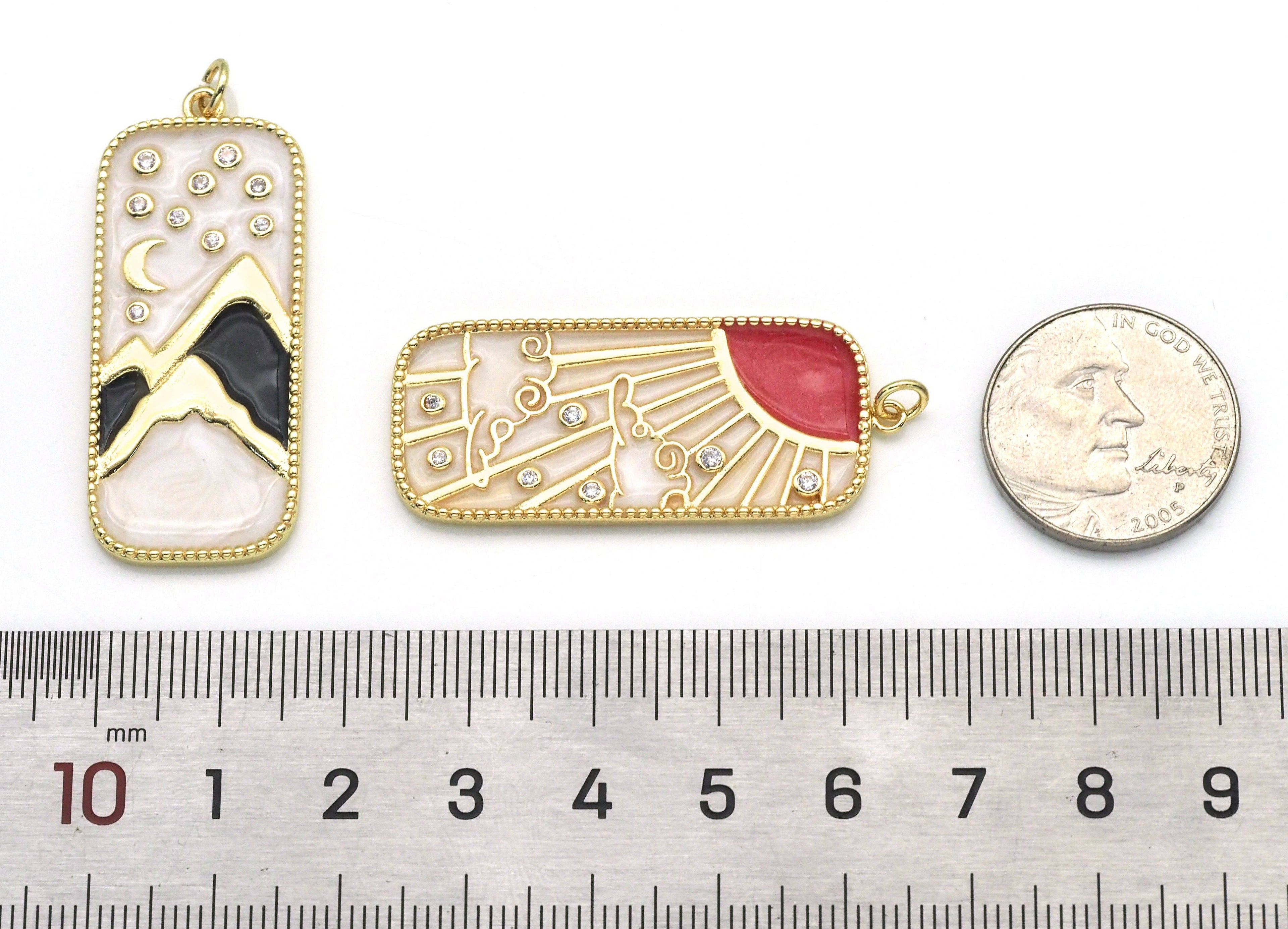 CZ Gold Enamel Rectangle Dog Tag Charm, Sku#LX148