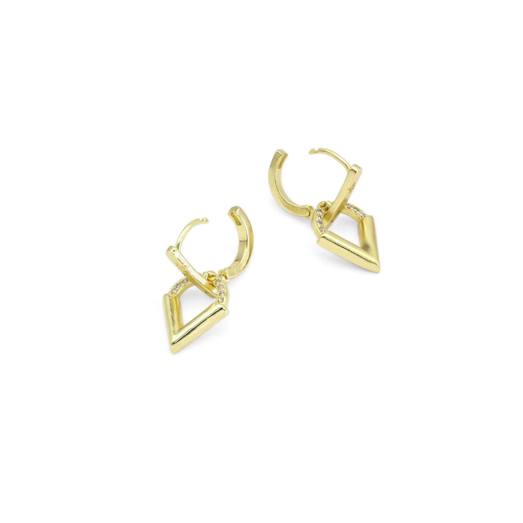 CZ Gold Triangle Arrow Hoop Earrings, Sku#LK901