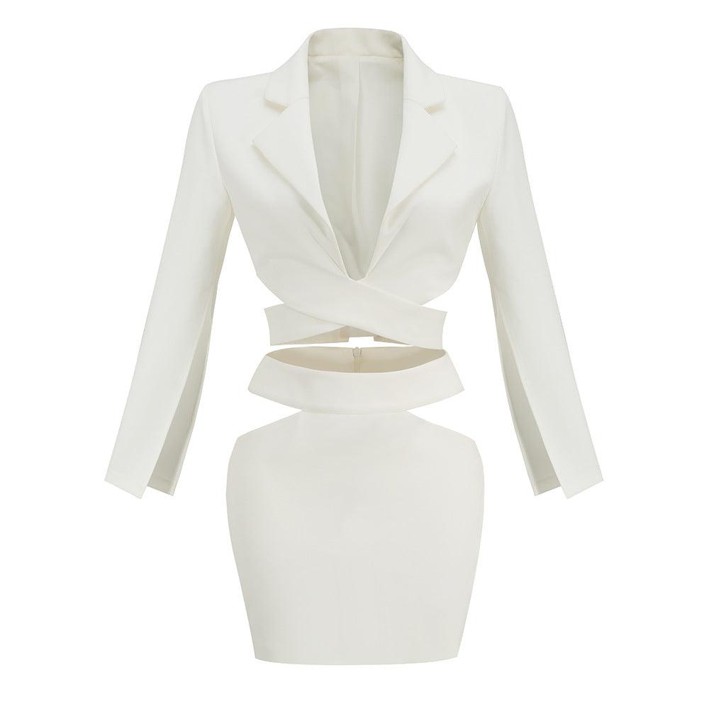 Ensemble tailleur chic blanc col en V