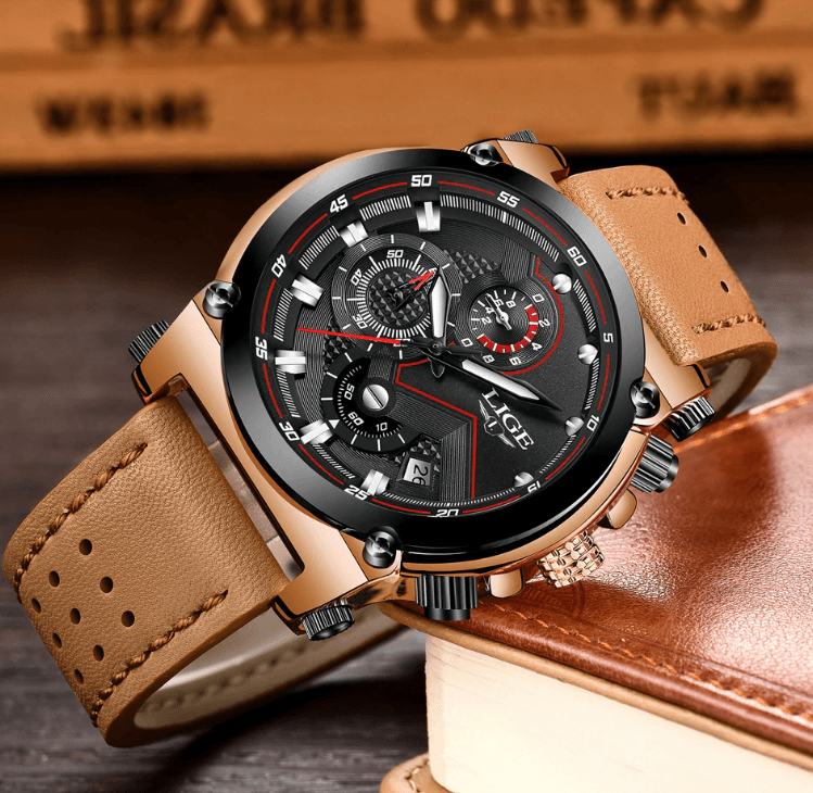 Montre Moderne Étanche pour Homme avec Bracelets en Cuir, Boîtier en Acier Inoxydable, Excellent Look, Cadeau Parfait