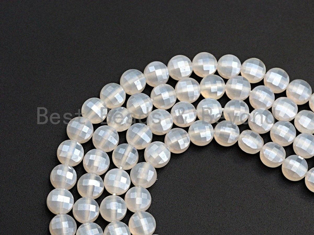 Double Sided Turtle Shell Cut Plated Agate Coin Shape beads, 6mm/8mm/10mm White Agate, Natural Gemstone Beads, 15.5" Full strand, Sku#UA05