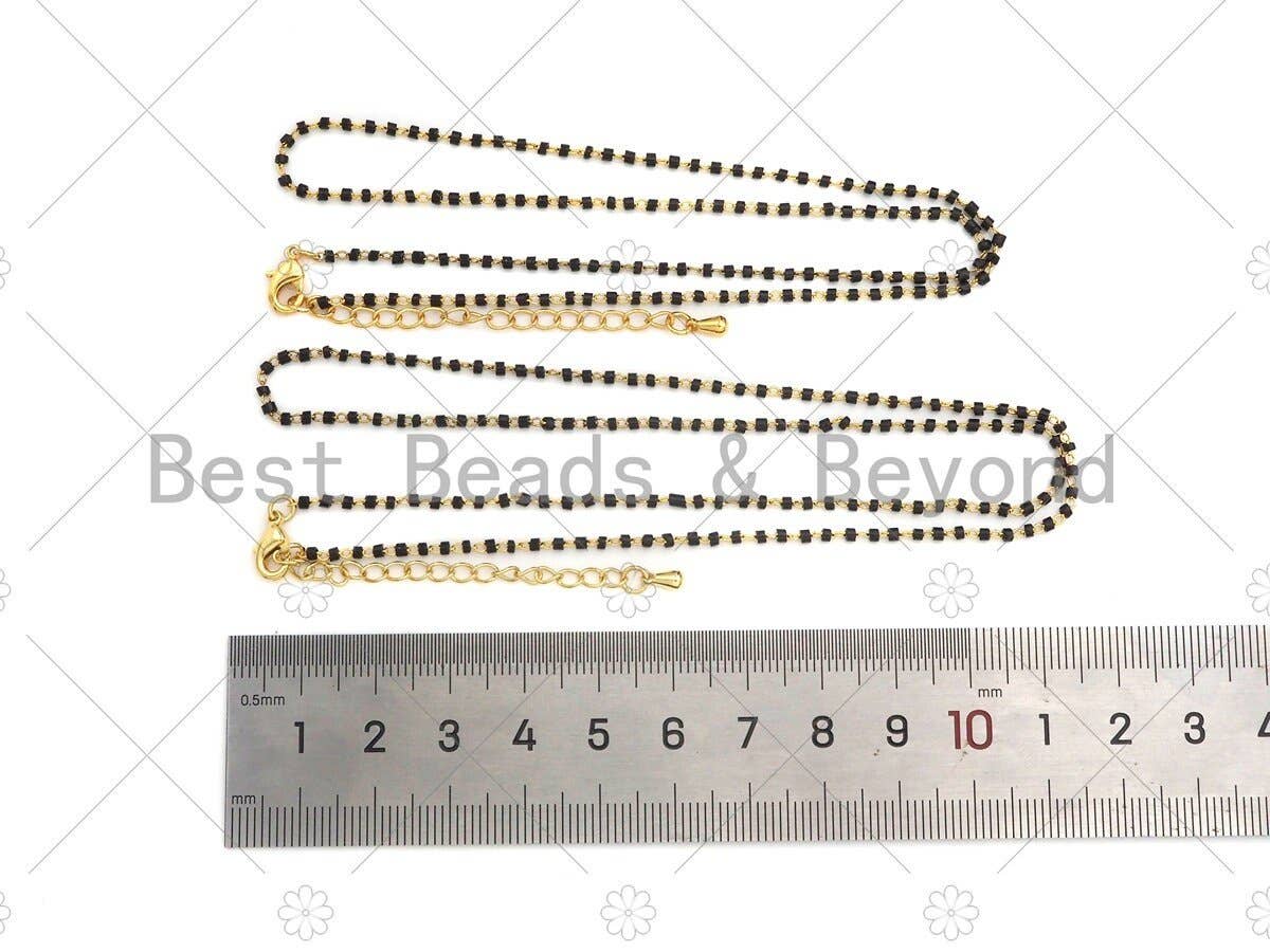 18 Dainty Gold Black Chain Necklace, Layering Necklace,