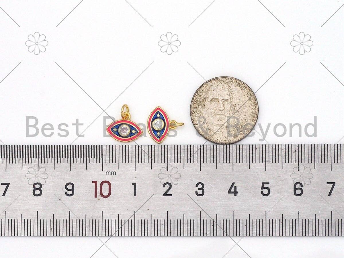 Colorful Enamel Evil Eye Shape Pendant, 18K Gold Filled Pink/Clear CZ Micro Pave Evil Eye Charm,Enamel Jewelry Findings, 12x10mm,Sku#Z1400