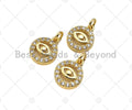 CZ Micro Pave Evil Eye On Round Ring Shape Pendant,18K Dainty Gold Charm, Necklace Bracelet Charm Pendant,9x11mm,Sku#JL38