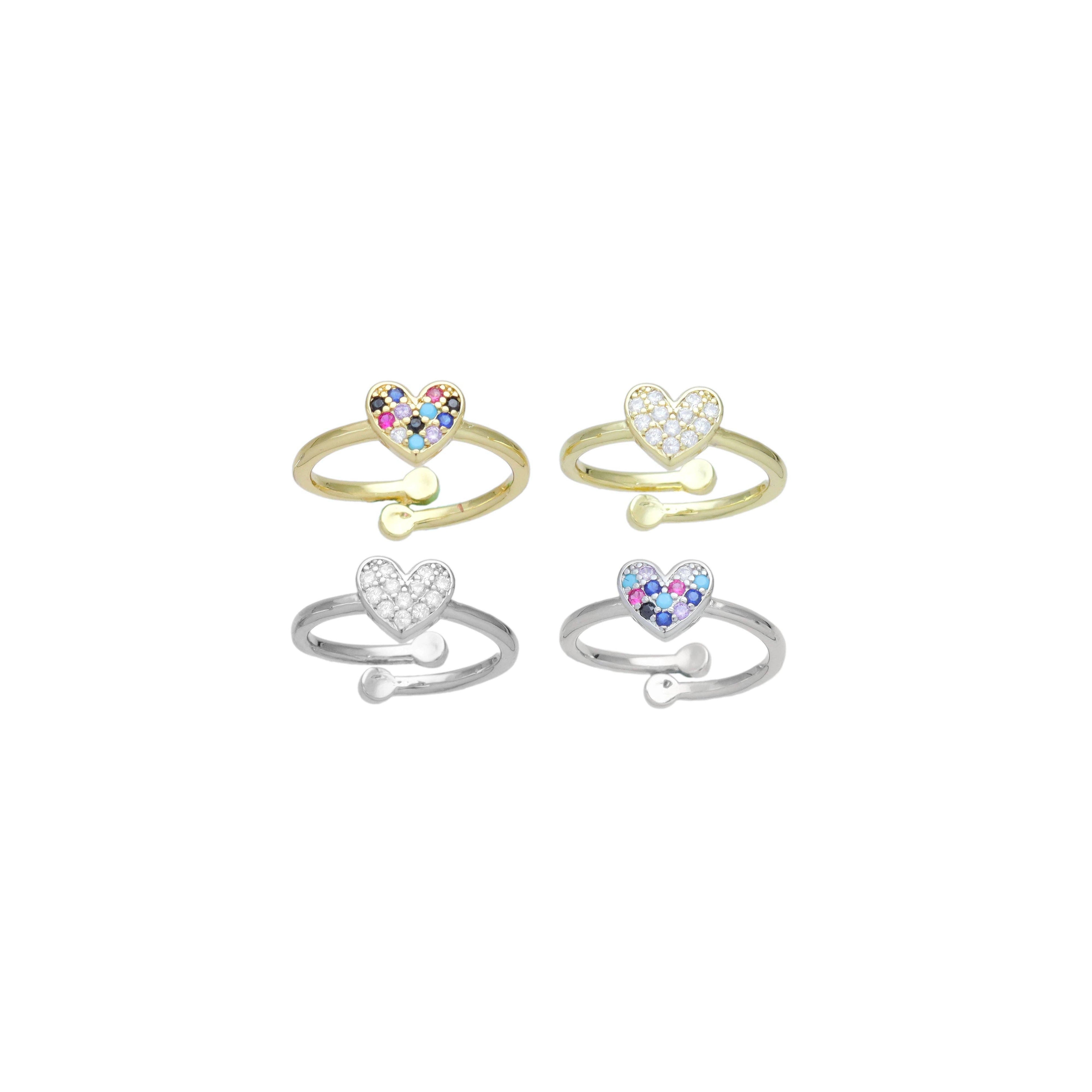 Clear Colorful CZ Heart Adjustable Ring, Sku#A384