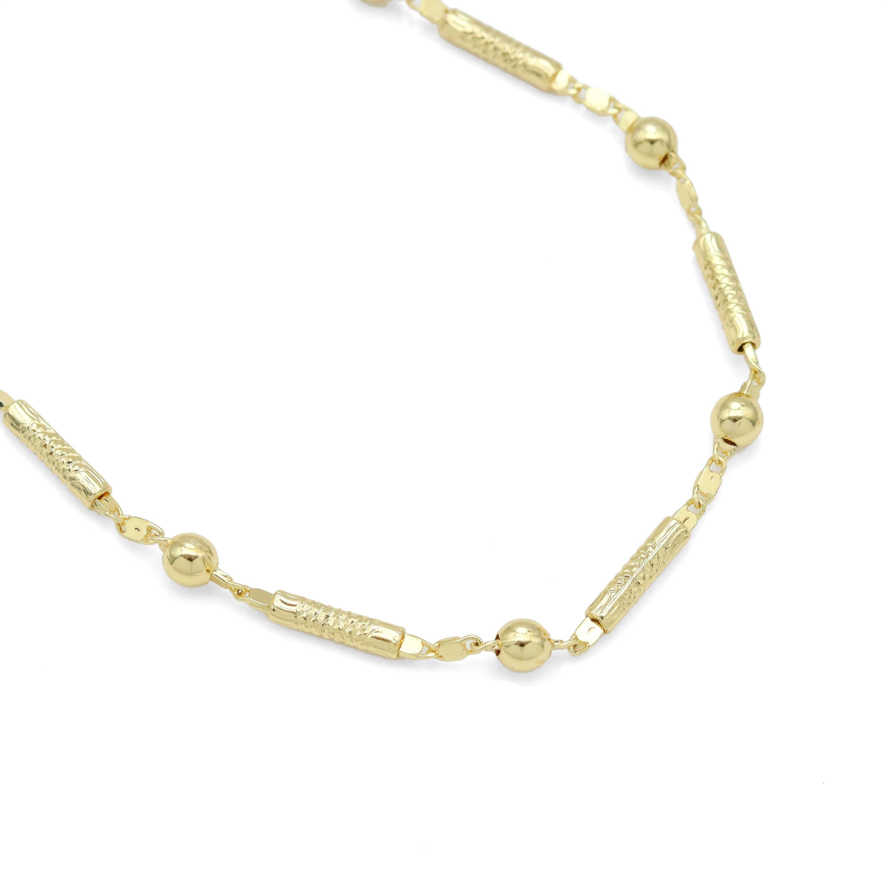 Gold Bar Ball Link Chain Adjustable Necklace, Sku#LX657