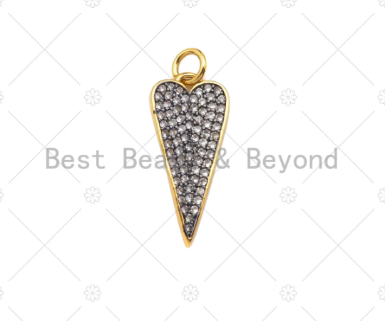 Dual Color Micro Pave Triangle Heart Shape Pendant/Charm,Cubic Zirconia Charm, Necklace Bracelet Charm Pendant,9x21mm, Sku#Z1276
