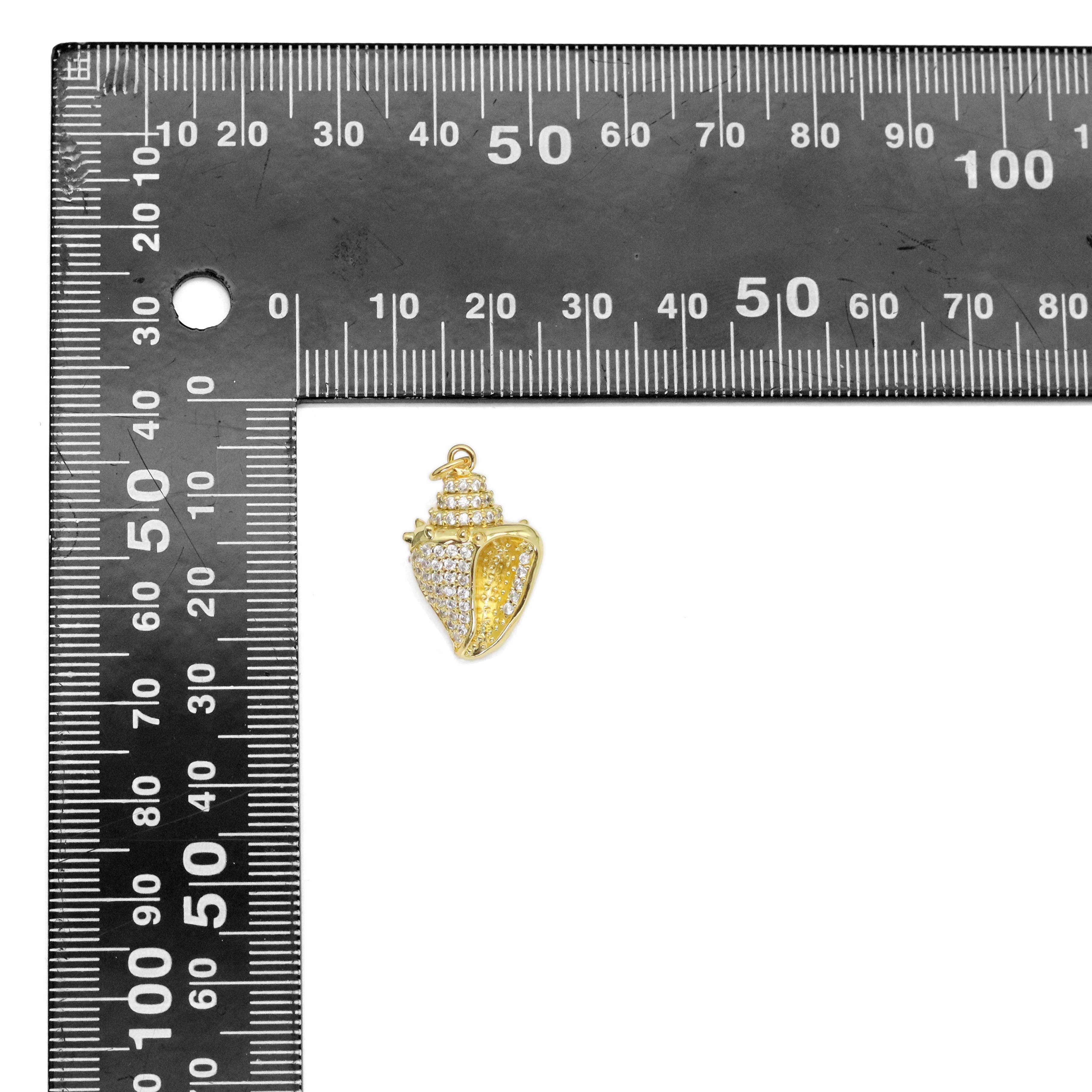 Gold CZ Sea Snail Seashell Shape Charm, Sku#Y906
