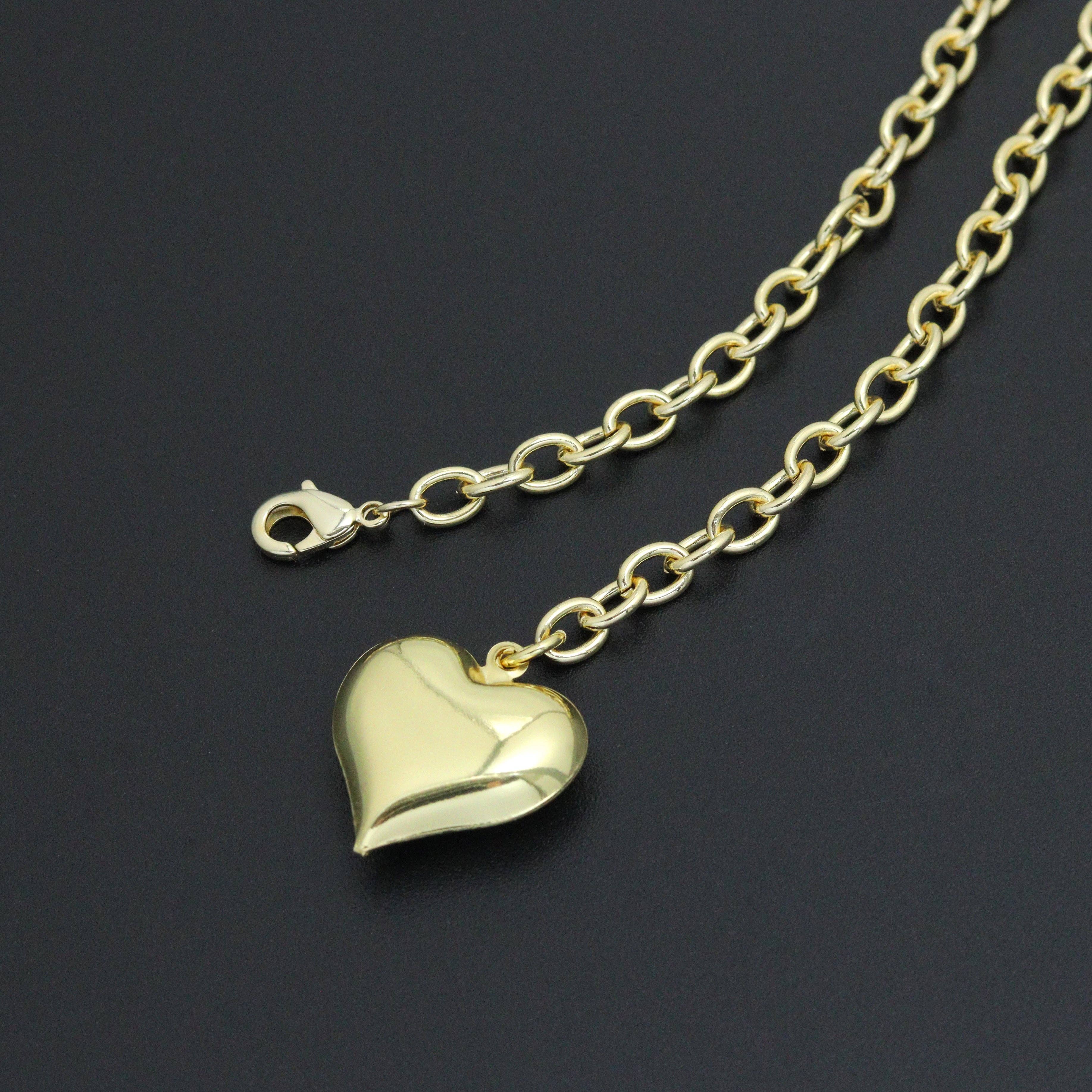 32inch Gold Link Chain Puffy Heart Pendant Necklace, sku#EF760
