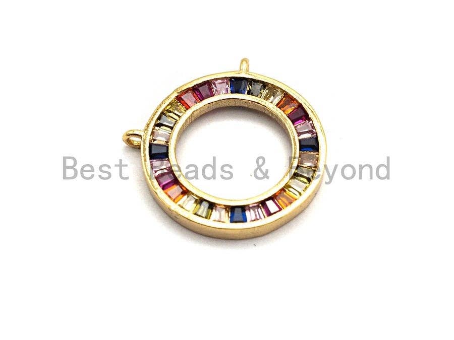 Colorful CZ Micro Pave Circular Ring  Pendant, Cz Pave Pendant, Gold/Rose Gold/Silver/Gunmetal plated, 21x21mm, Sku#F783