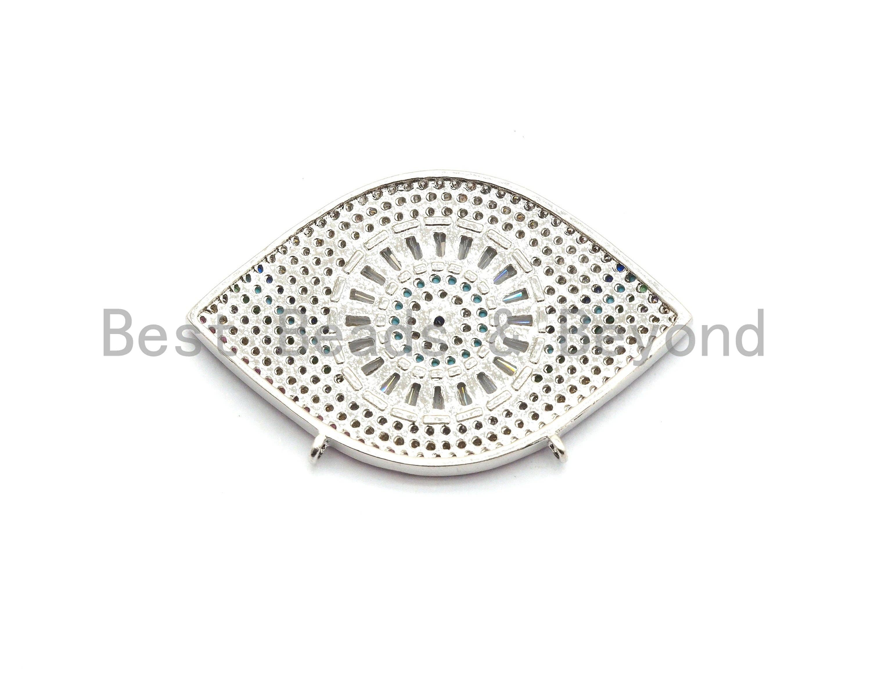 Rainbow Clear CZ Micro Pave Geometric Evil Eye Face Pendant, Cubic Zirconia Pendant,25x40mm, sku#F709
