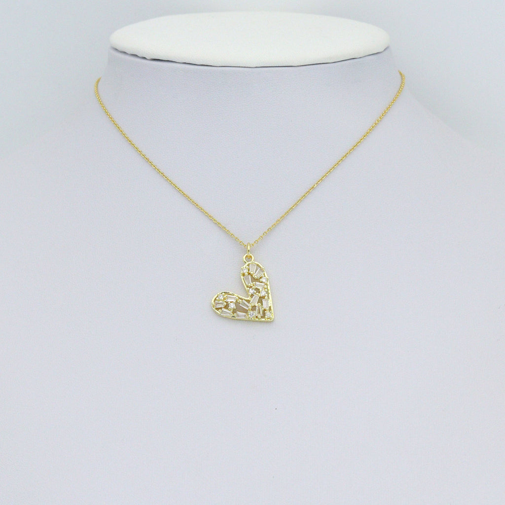 Baguette CZ Heart blue stone flower Charm Pendant,Sku#A496
