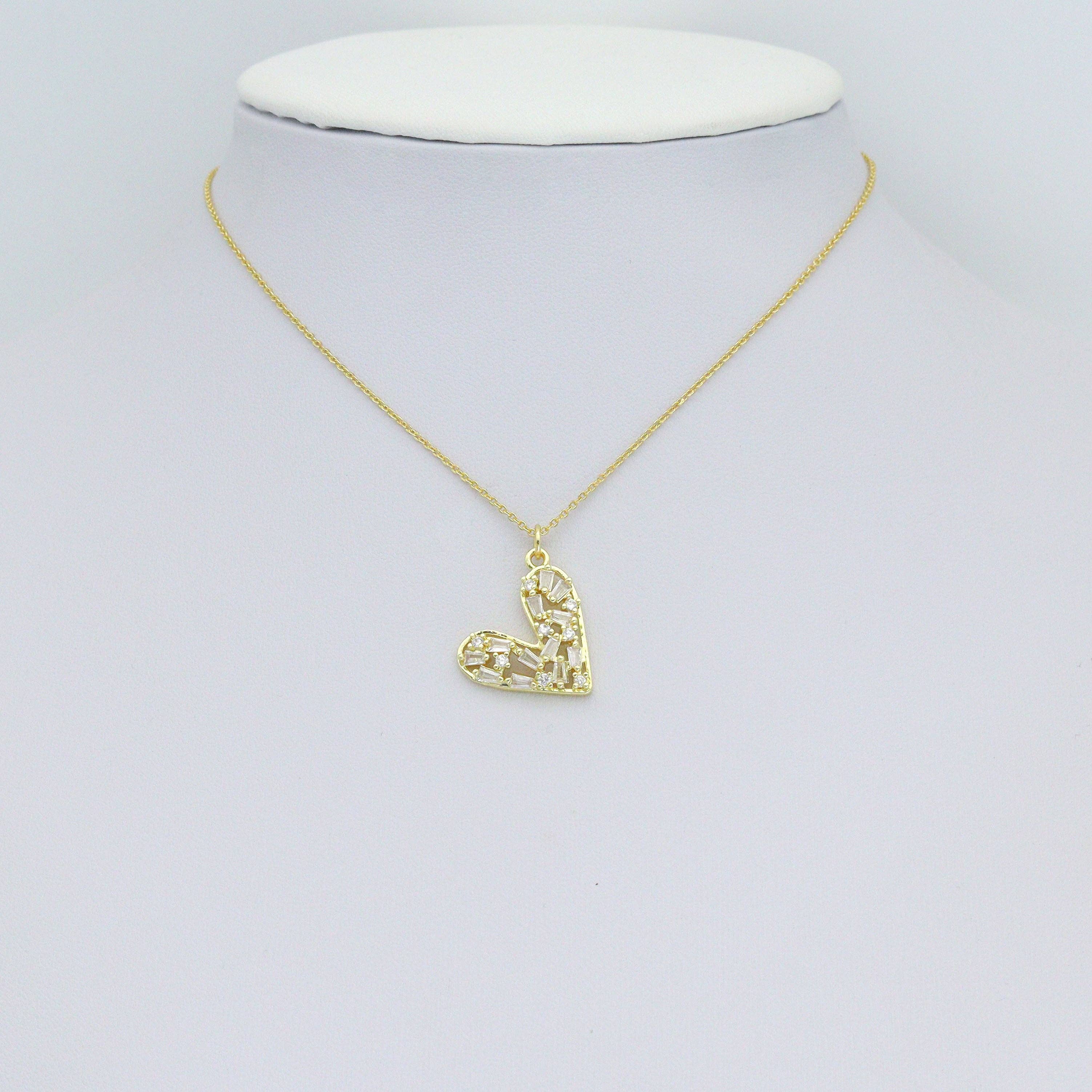Baguette CZ Heart blue stone flower Charm Pendant,Sku#A496