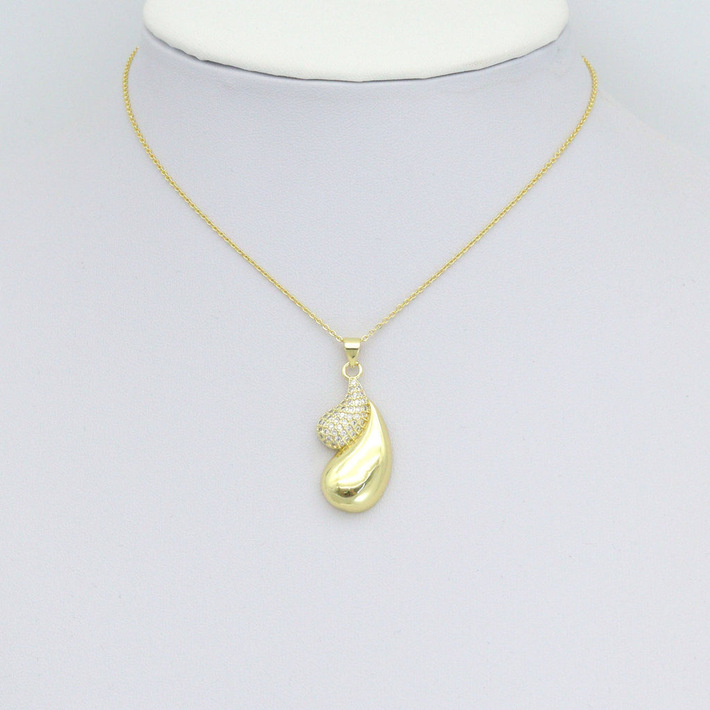 Gold CZ Double Teardrop Shape Charm Pendant, Sku#LK1095