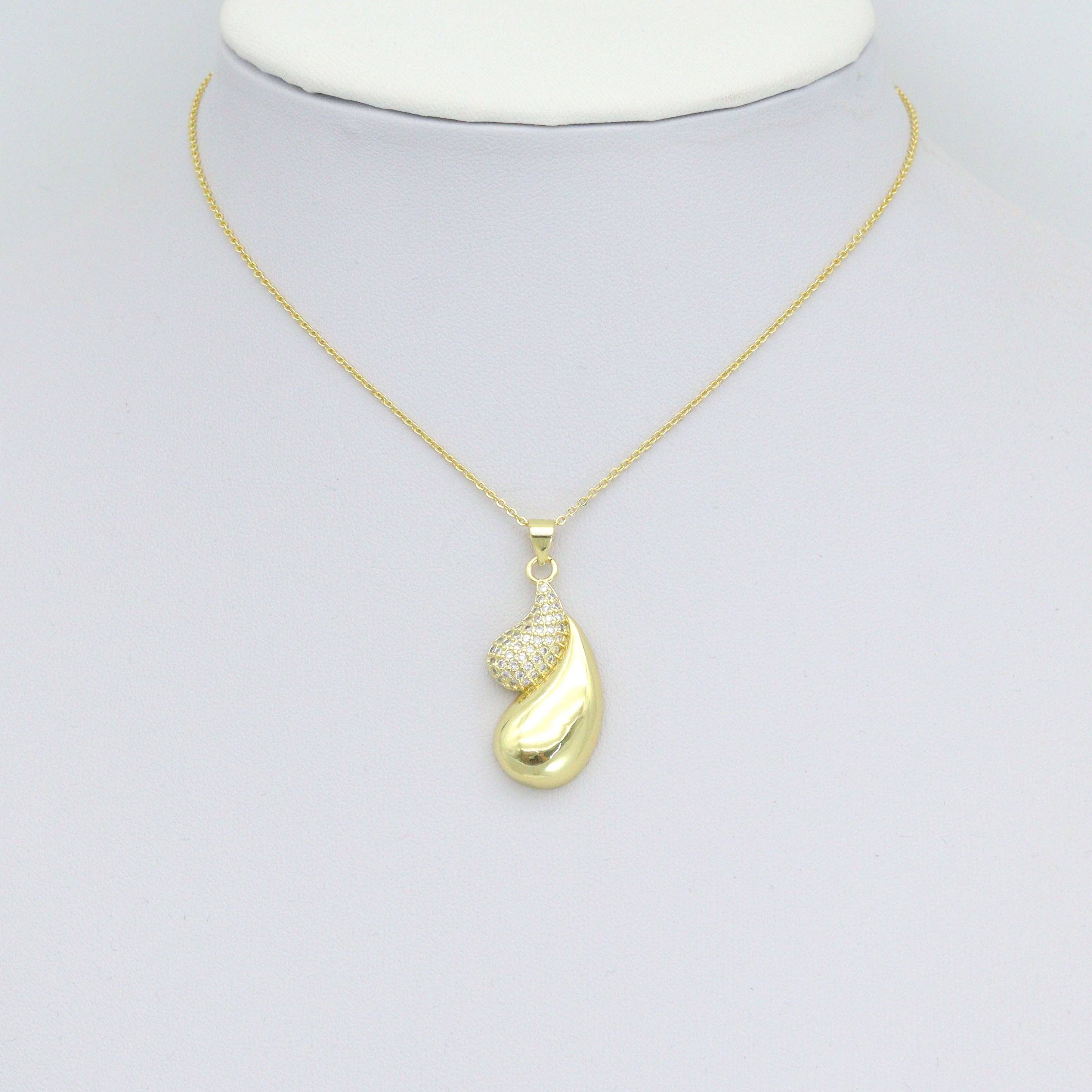 Gold CZ Double Teardrop Shape Charm Pendant, Sku#LK1095