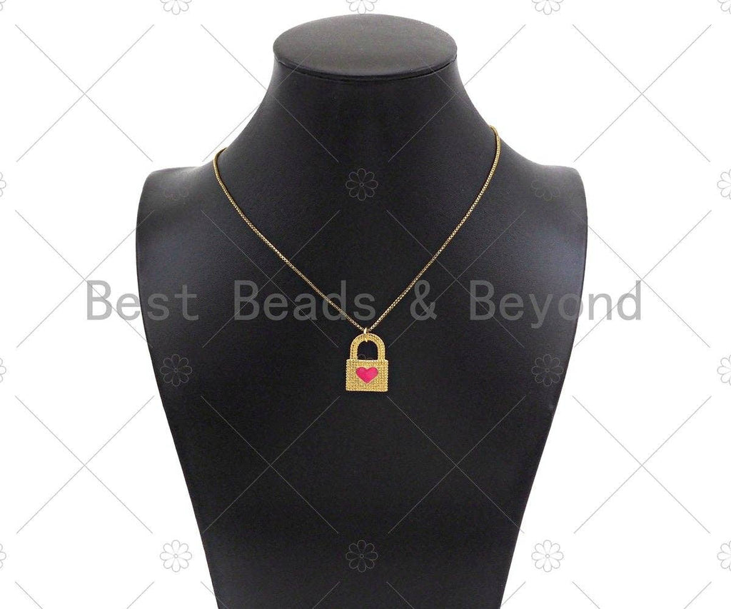 Colorful Enamel Heart On Lock Shape Pendant, Enamel Pendant Jewelry Findings,22x16mm,Sku#L559