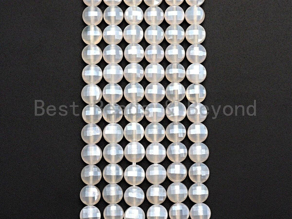Double Sided Turtle Shell Cut Plated Agate Coin Shape beads, 6mm/8mm/10mm White Agate, Natural Gemstone Beads, 15.5" Full strand, Sku#UA05