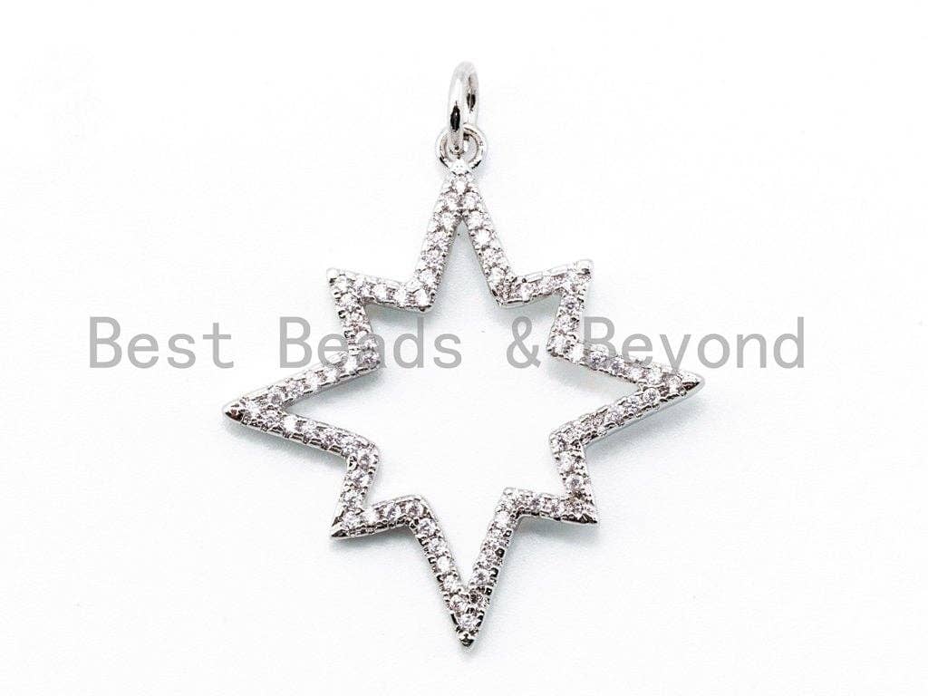 CZ Micro Pave Hollow out North Star Pendant, Cubic Zirconia Pendant, 34x31mm, sku#F217