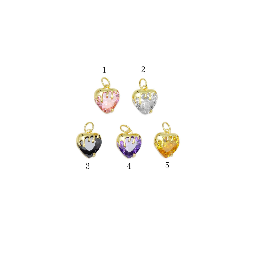 Gold Colorful CZ Dipped Heart Charm, Sku#Y920